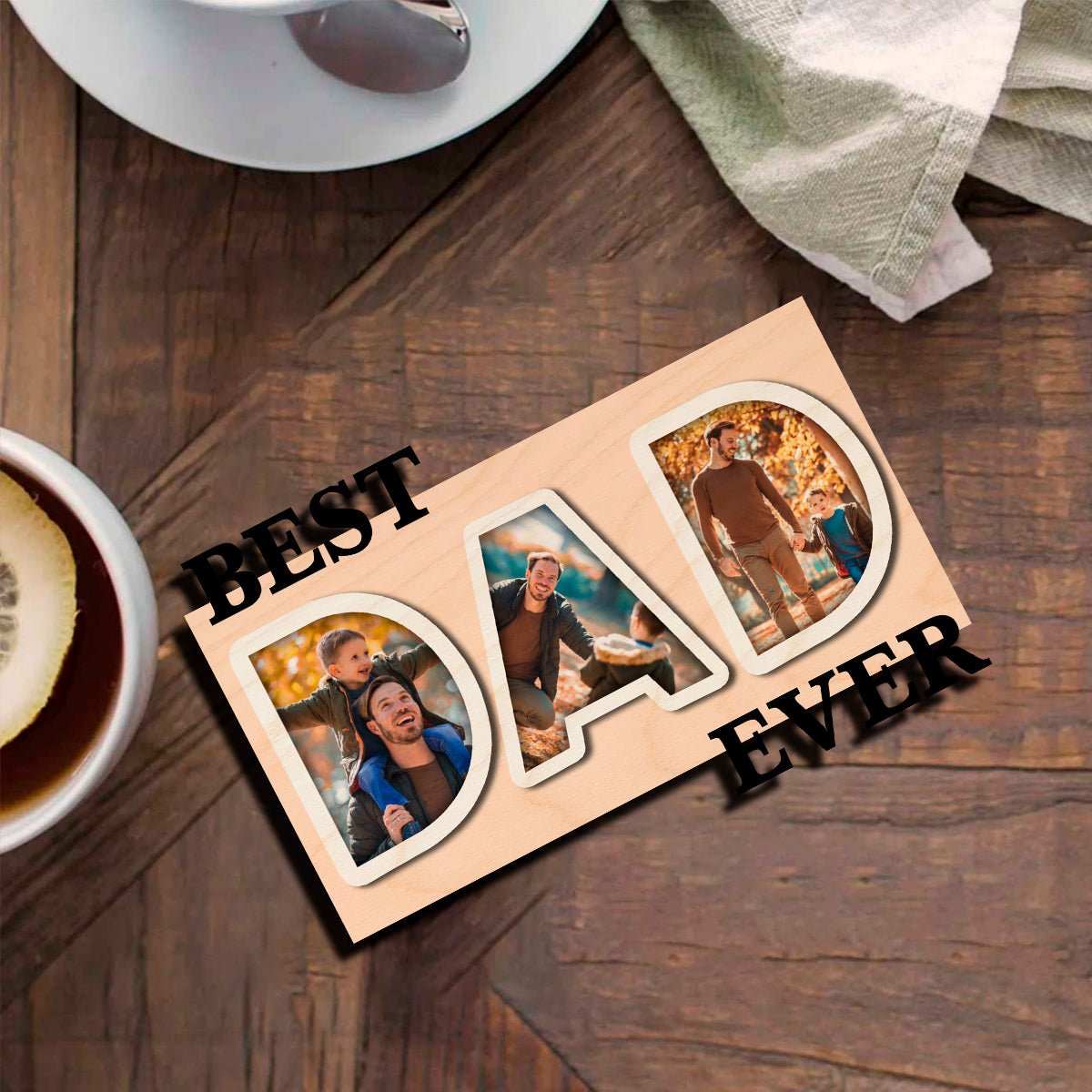 Dad Ever Letter Magnet in Wood with Cutout and 3 Photos Design, 6x4 Inch - Sblossom