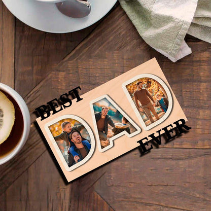 Dad Ever Letter Magnet in Wood with Cutout and 3 Photos Design, 6x4 Inch - Sblossom