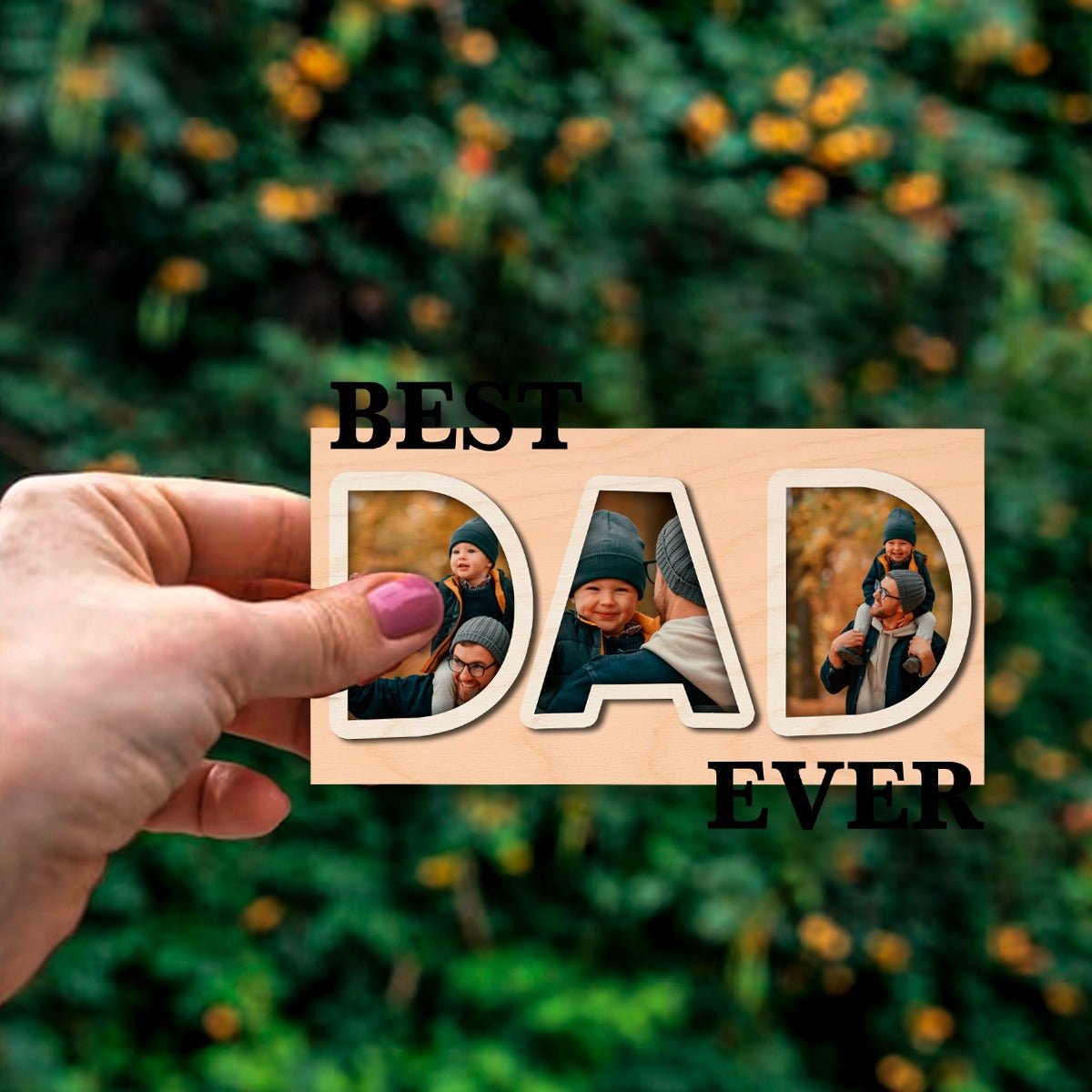 Dad Ever Letter Magnet in Wood with Cutout and 3 Photos Design, 6x4 Inch - Sblossom
