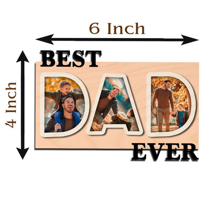 Dad Ever Letter Magnet in Wood with Cutout and 3 Photos Design, 6x4 Inch - Sblossom