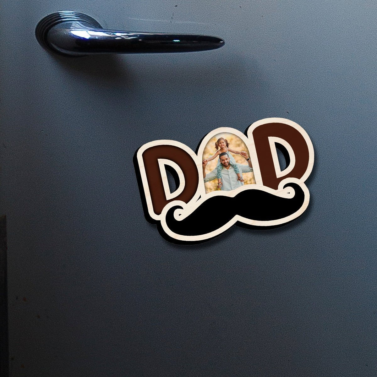 Dad Letter Cutout Magnet in Wood with 3D Photo Mustache Design, 4x3.5 Inch - Sblossom