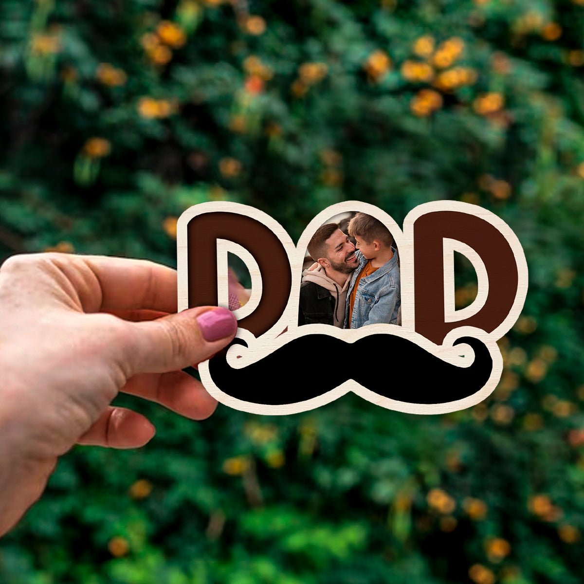 Dad Letter Cutout Magnet in Wood with 3D Photo Mustache Design, 4x3.5 Inch - Sblossom