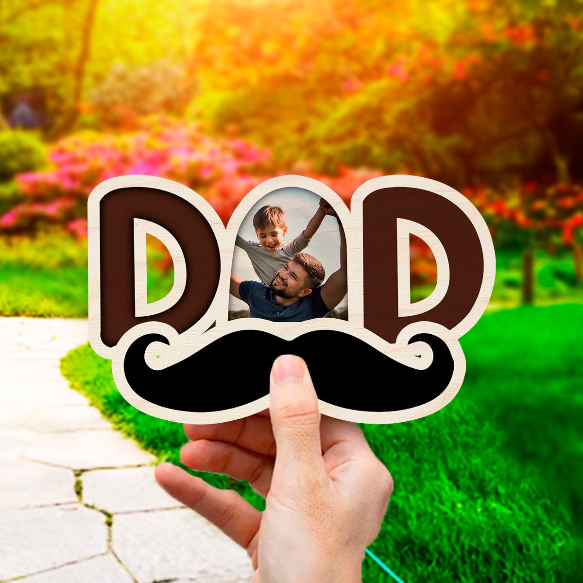 Dad Letter Cutout Magnet in Wood with 3D Photo Mustache Design, 4x3.5 Inch - Sblossom