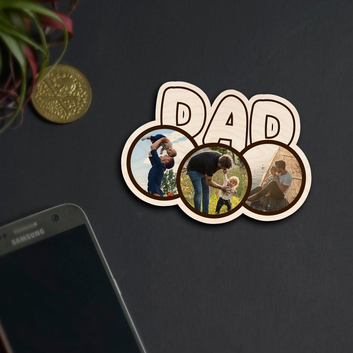 Dad Three Photo Magnet – 3D Bubble Cutout Wood - Sblossom
