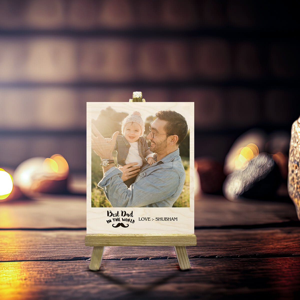 Dad Wood Print with Stand and Personalized Photo for Father - Sblossom