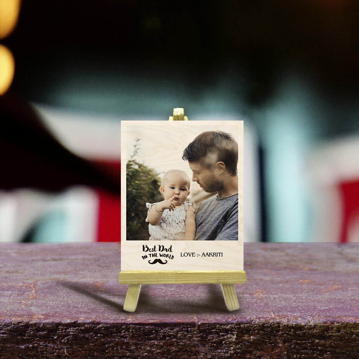Dad Wood Print with Stand and Personalized Photo for Father - Sblossom