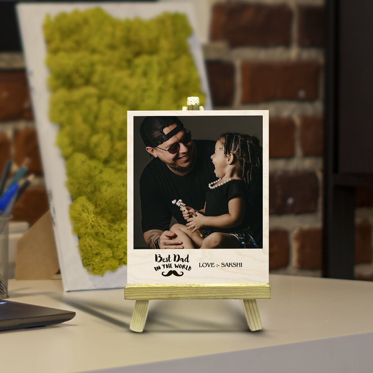 Dad Wood Print with Stand and Personalized Photo for Father - Sblossom