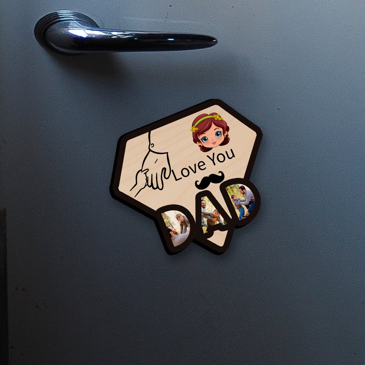 Daddy Fridge Magnet Photo in Wood with Fathers Day Design - Sblossom