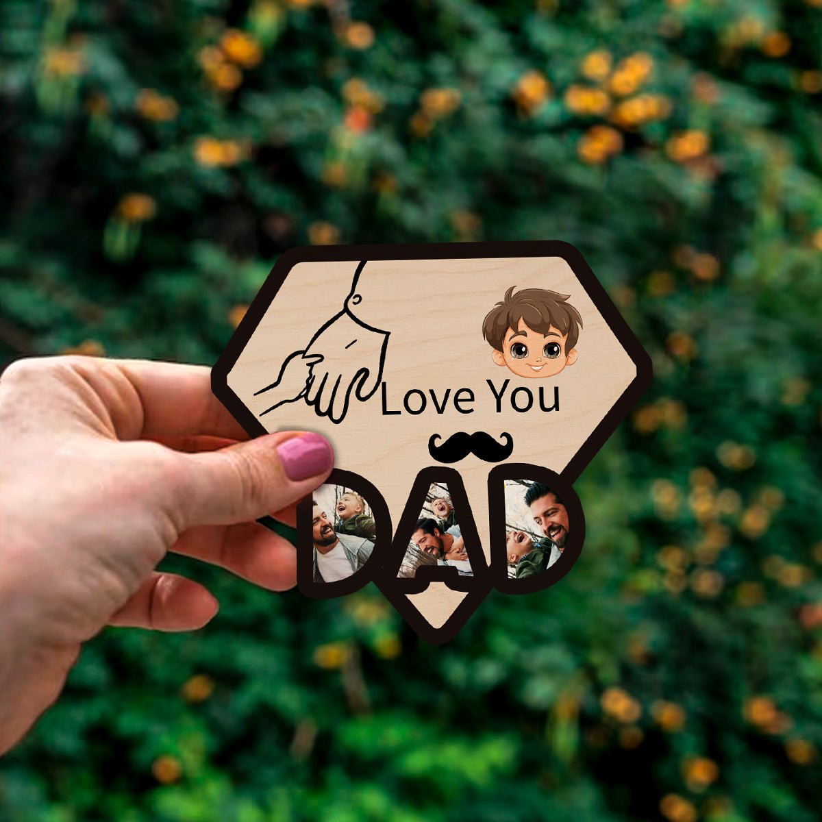 Daddy Fridge Magnet Photo in Wood with Fathers Day Design - Sblossom