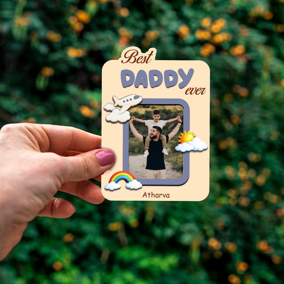 Daddy Photo Frame Magnet – 3D Personalized Print Wood - Sblossom