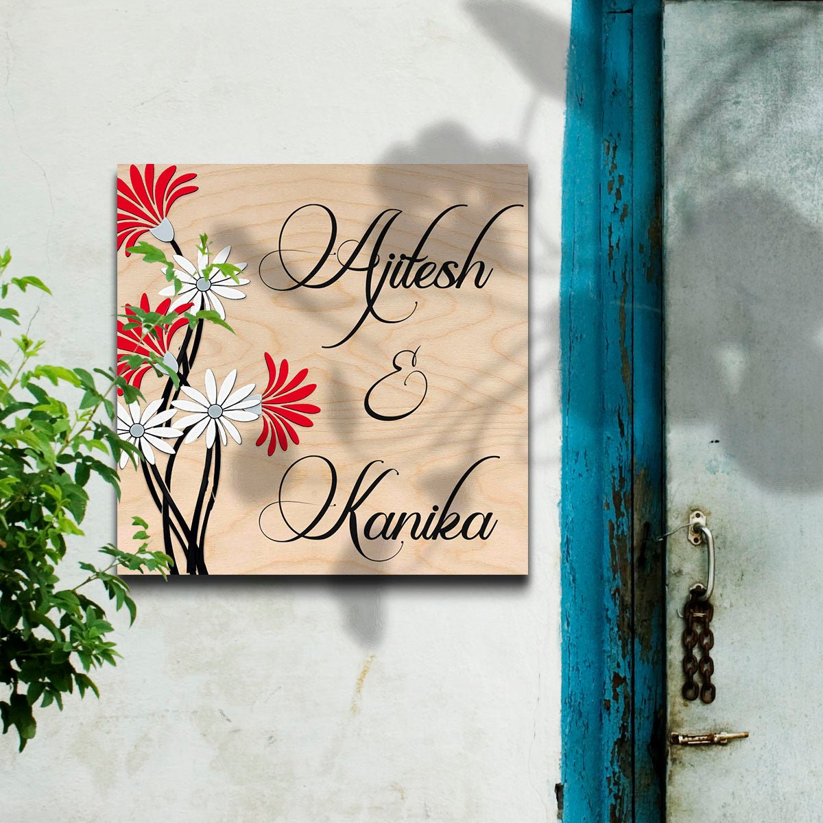 Daisy Name Plate Design – Red & White Couple in 3D - Sblossom