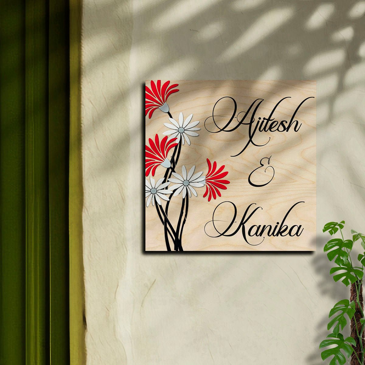 Daisy Name Plate Design – Red & White Couple in 3D - Sblossom