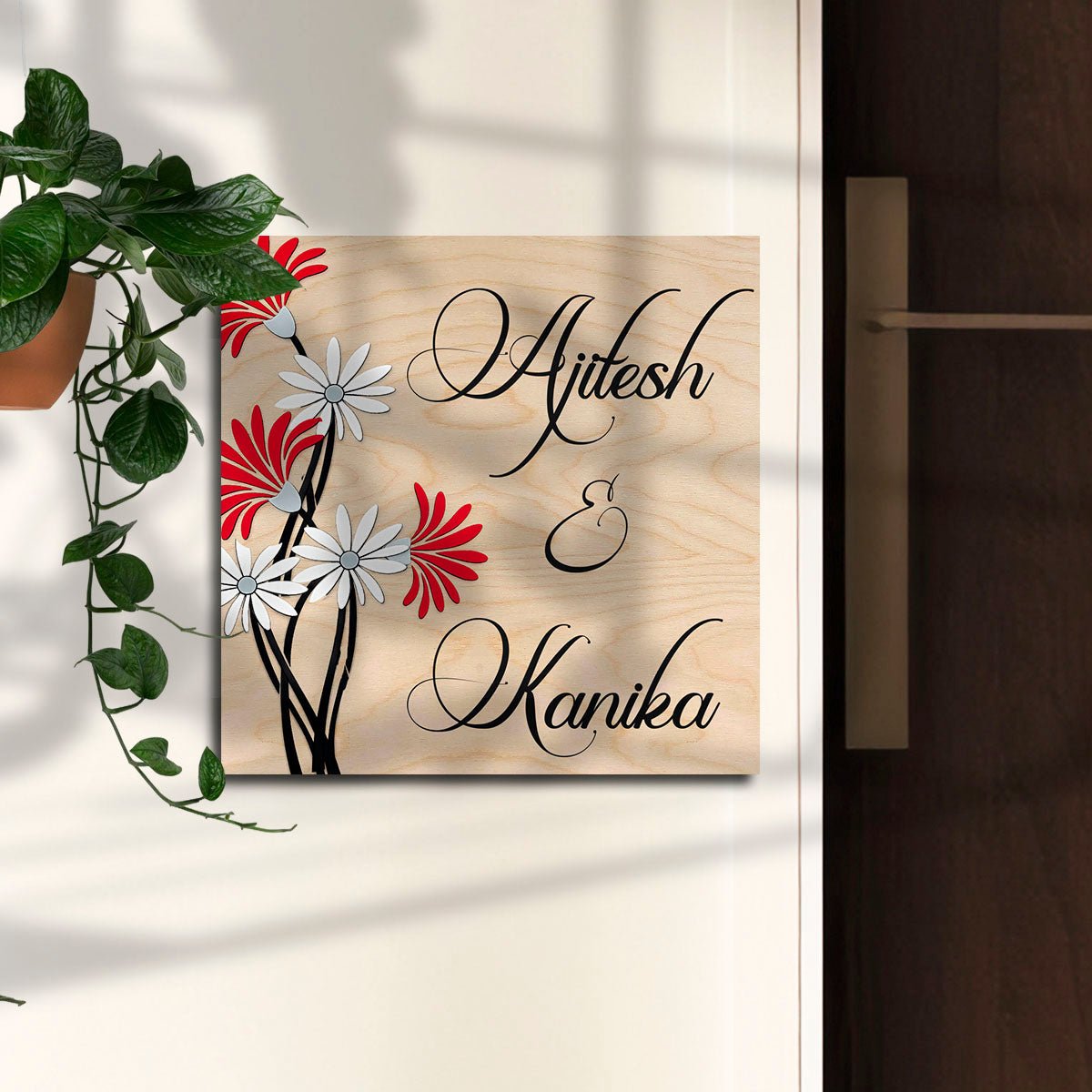 Daisy Name Plate Design – Red & White Couple in 3D - Sblossom