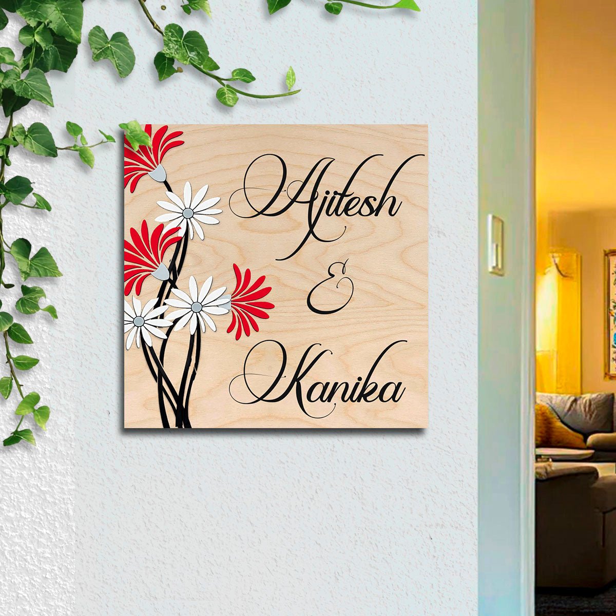 Daisy Name Plate Design – Red & White Couple in 3D - Sblossom