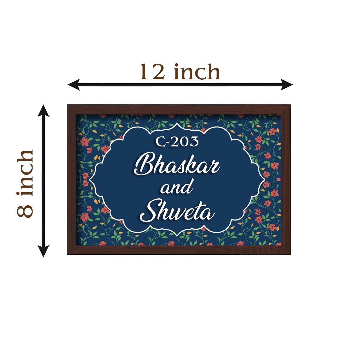 Dark-Floral Fancy Wooden Name Plate Design for Entrance - Sblossom