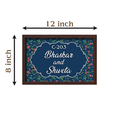 Dark-Floral Fancy Wooden Name Plate Design for Entrance - Sblossom