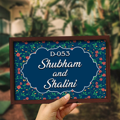 Dark-Floral Fancy Wooden Name Plate Design for Entrance - Sblossom