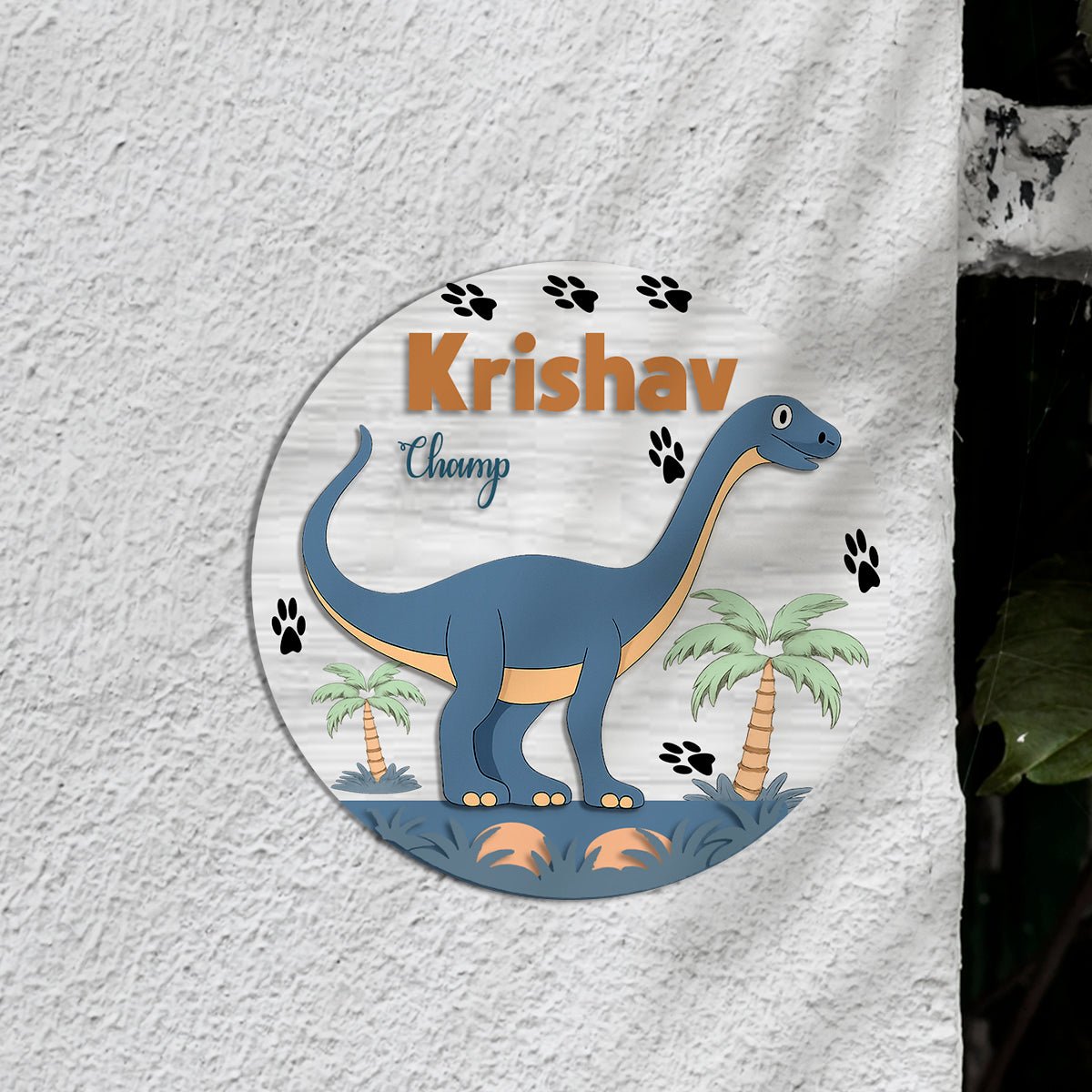 Dinosaur Name Plate for Kids Room – Blue Dino in 3D - Sblossom