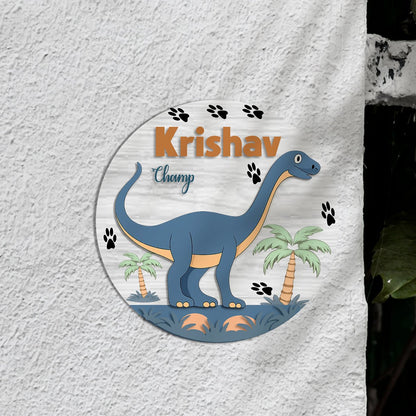 Dinosaur Name Plate for Kids Room – Blue Dino in 3D - Sblossom