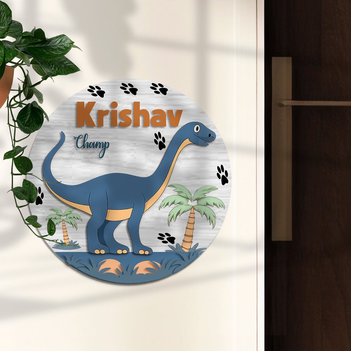 Dinosaur Name Plate for Kids Room – Blue Dino in 3D - Sblossom