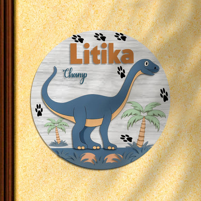 Dinosaur Name Plate for Kids Room – Blue Dino in 3D - Sblossom