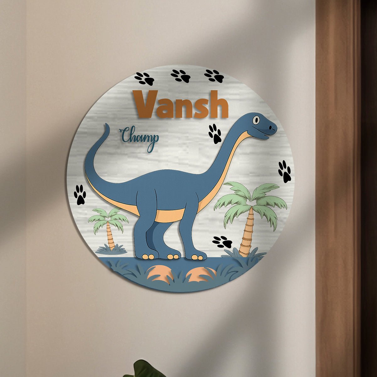 Dinosaur Name Plate for Kids Room – Blue Dino in 3D - Sblossom
