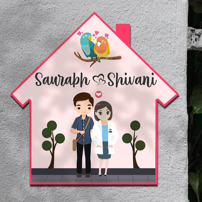 Doctor Couple House-Shape Name Plate for Home Door - Sblossom