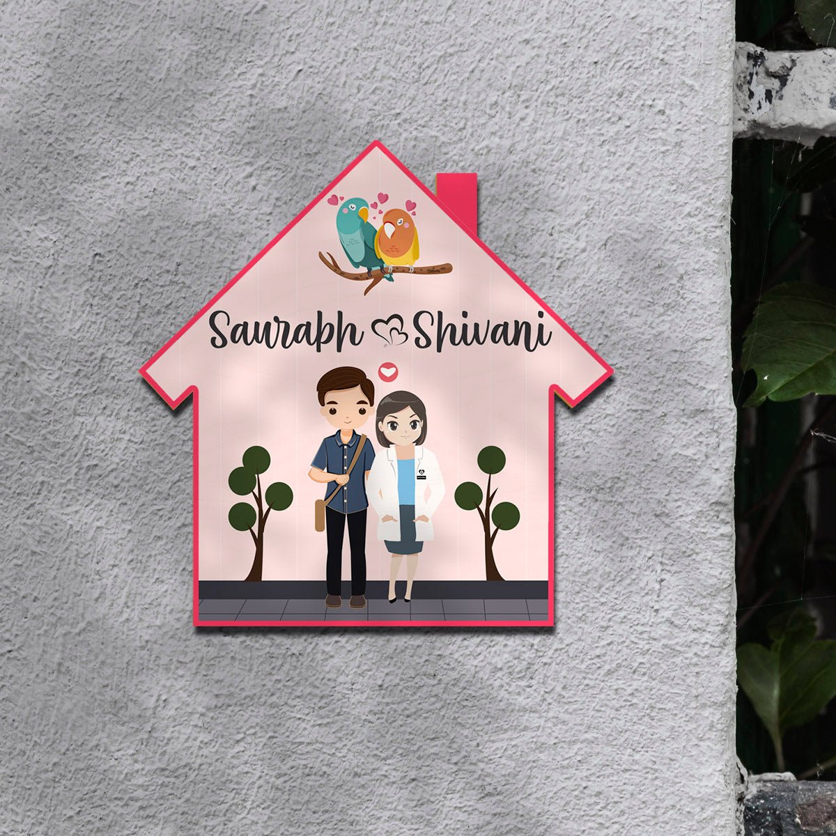 Doctor Couple House-Shape Name Plate for Home Door - Sblossom