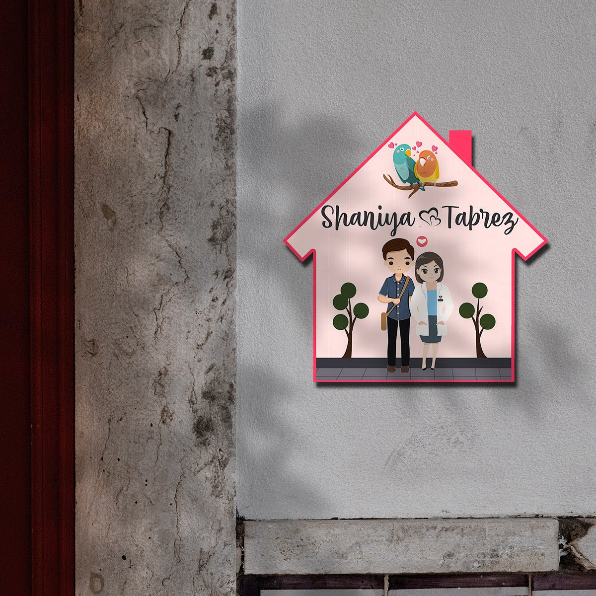 Doctor Couple House-Shape Name Plate for Home Door - Sblossom