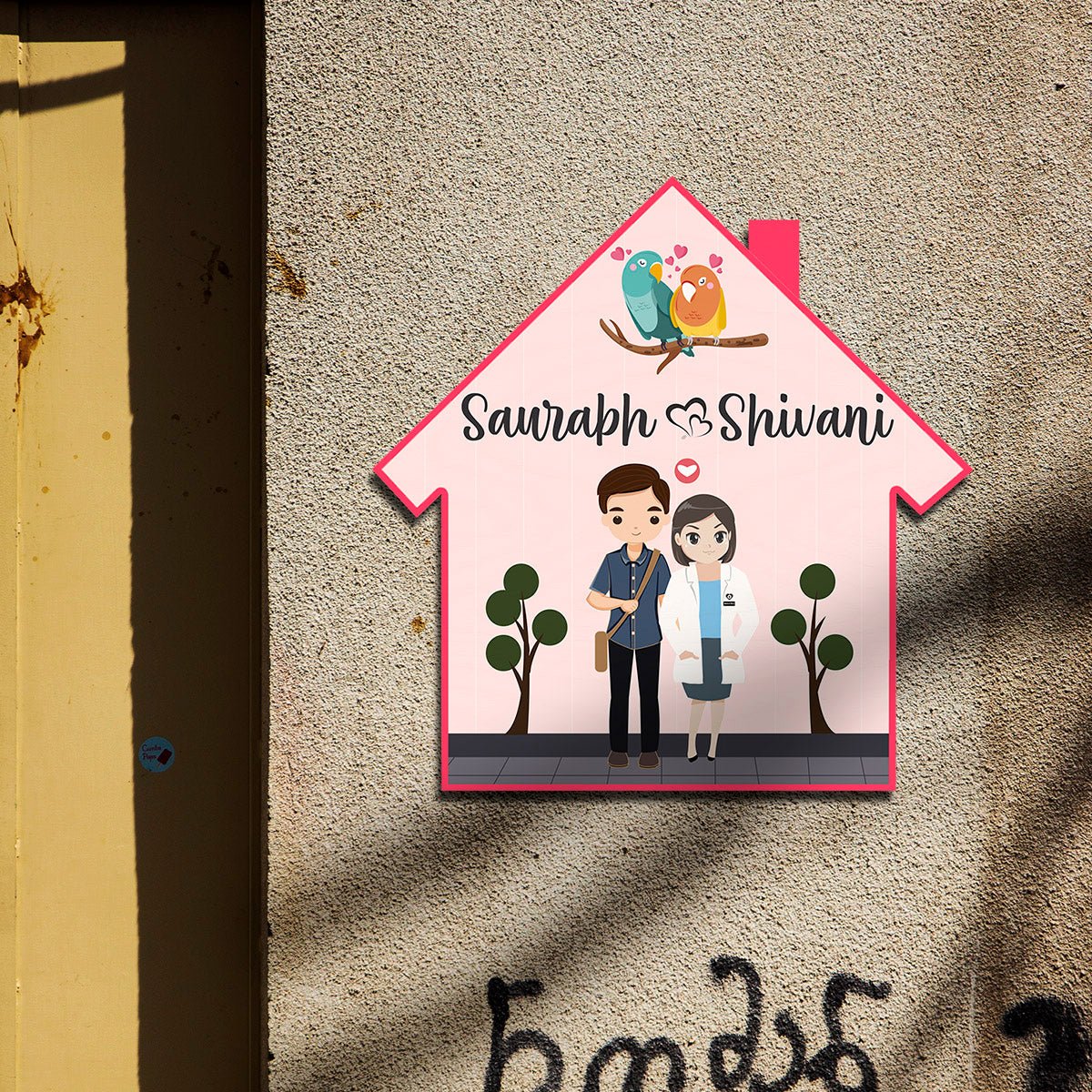 Doctor Couple House-Shape Name Plate for Home Door - Sblossom