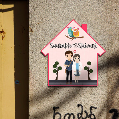 Doctor Couple House-Shape Name Plate for Home Door - Sblossom