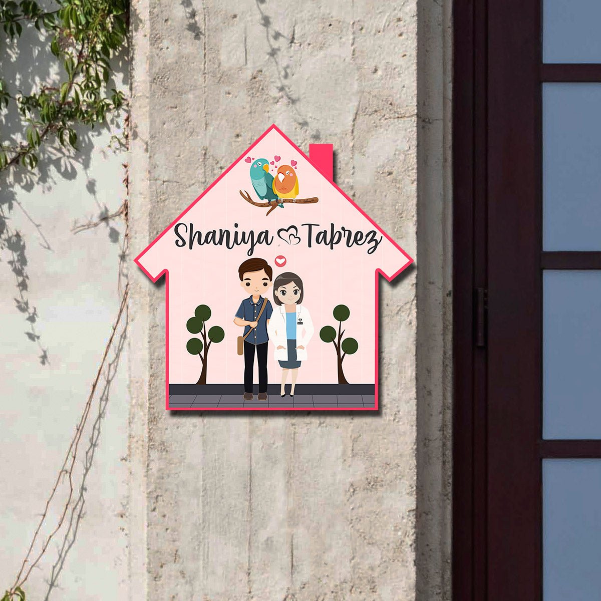 Doctor Couple House-Shape Name Plate for Home Door - Sblossom