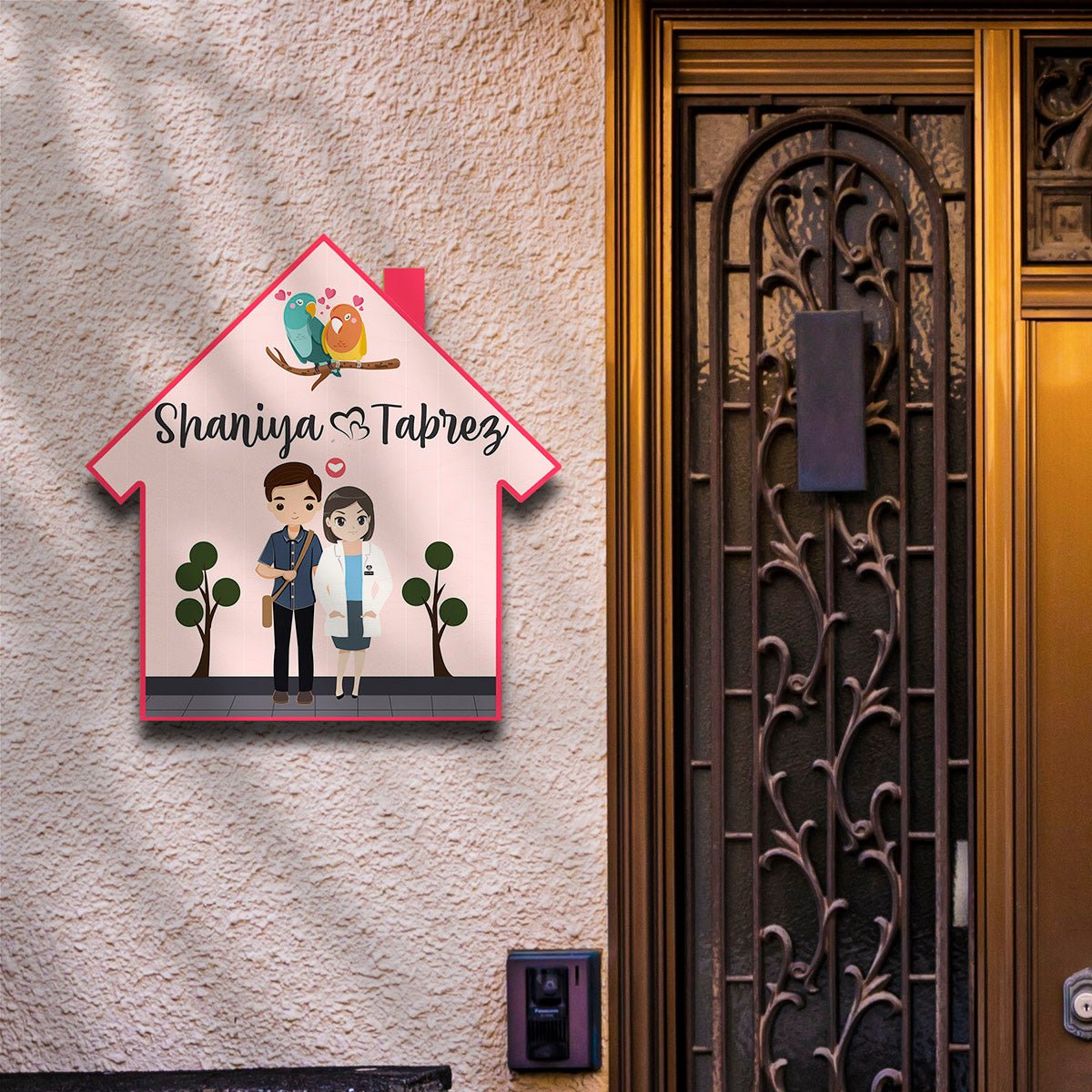 Doctor Couple House-Shape Name Plate for Home Door - Sblossom