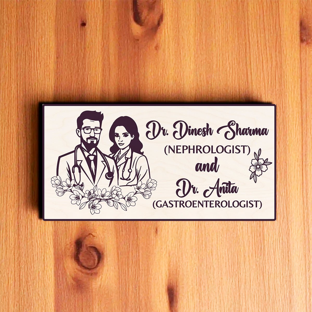 Doctor Couple Name Plate for Office – Line Art Design - Sblossom