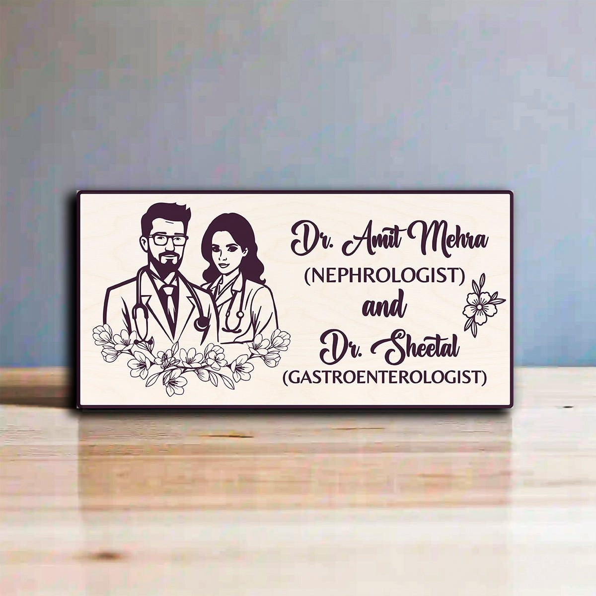 Doctor Couple Name Plate for Office – Line Art Design - Sblossom