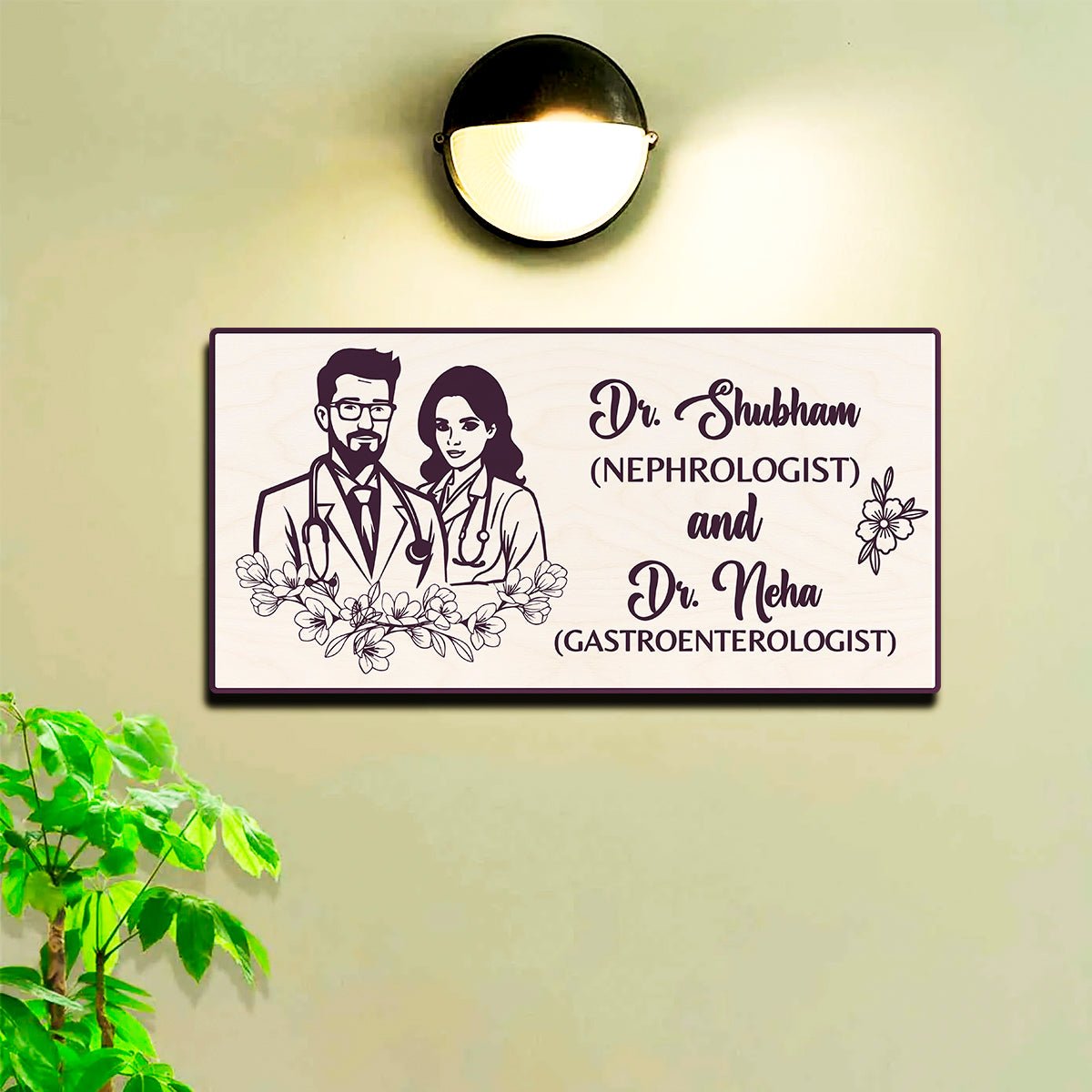 Doctor Couple Name Plate for Office – Line Art Design - Sblossom