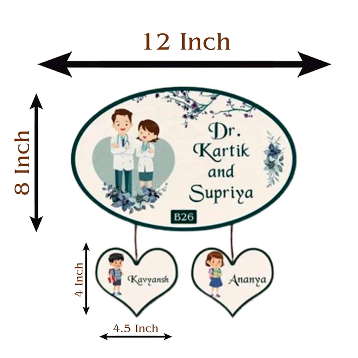 Doctor Couple Name Plate – Oval with Kids for Home - Sblossom