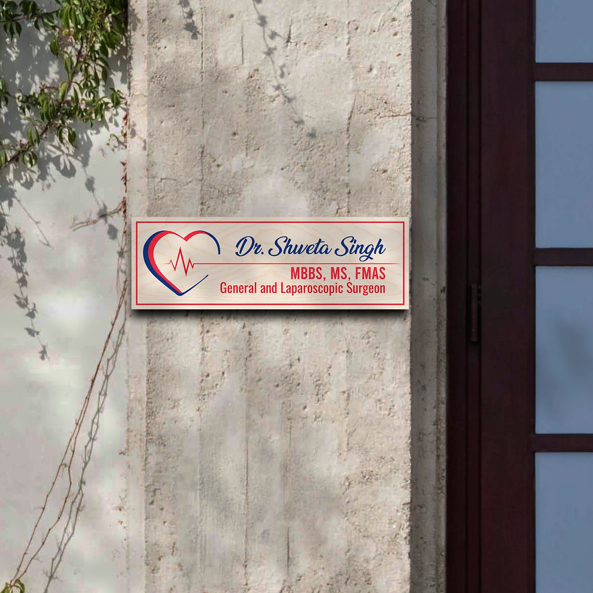 Doctor Name Board Design – Heart with Heartbeat Line - Sblossom