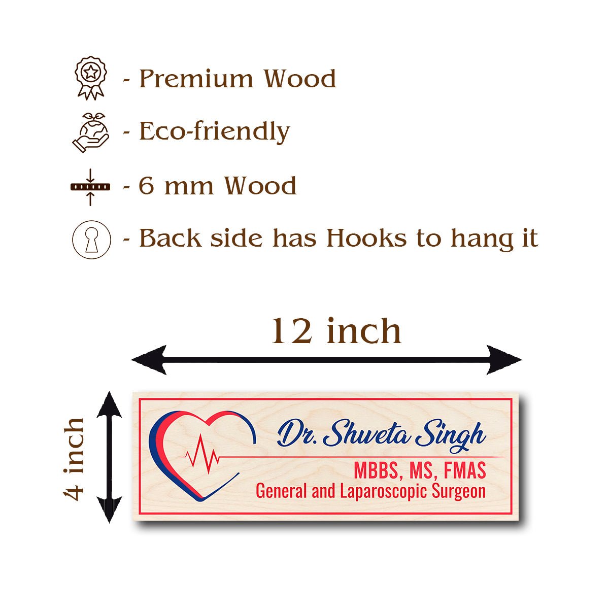Doctor Name Board Design – Heart with Heartbeat Line - Sblossom