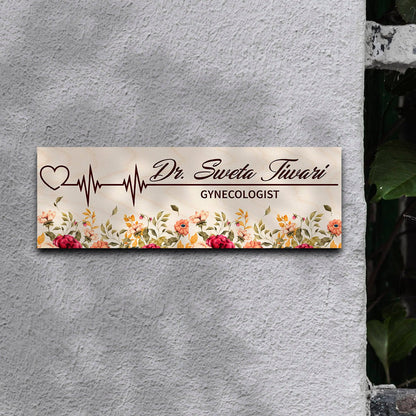 Doctor Name Plate – Heartbeat with Floral Border - Sblossom