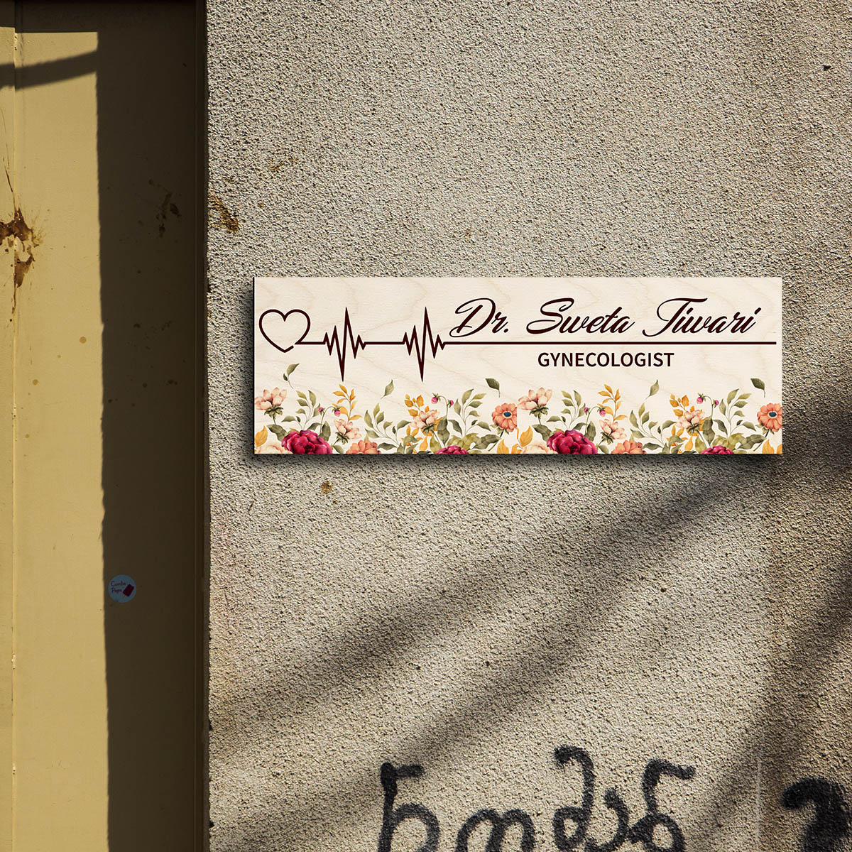 Doctor Name Plate – Heartbeat with Floral Border - Sblossom