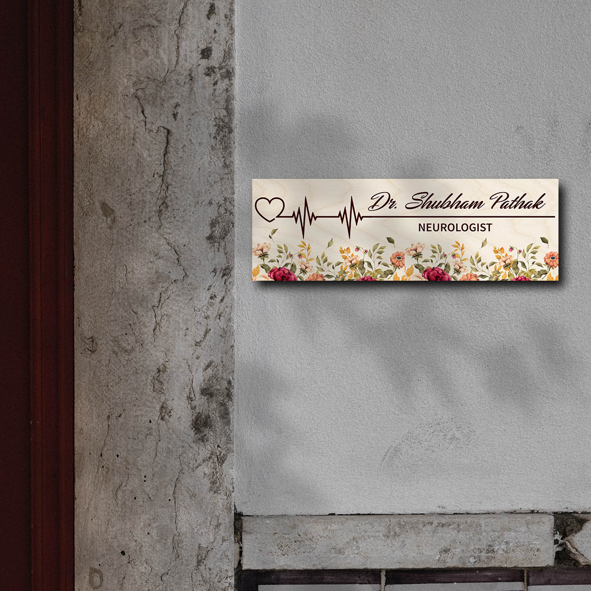 Doctor Name Plate – Heartbeat with Floral Border - Sblossom