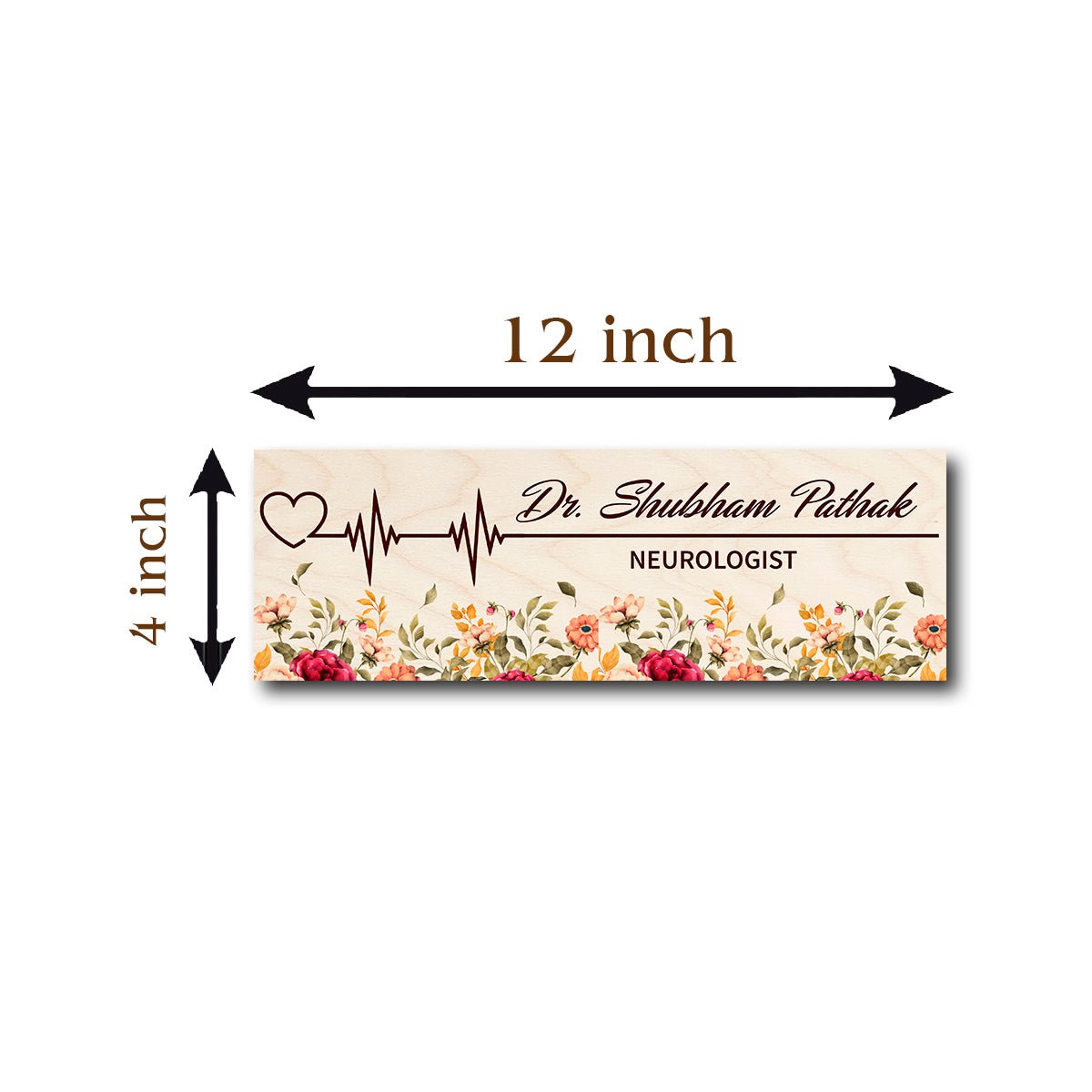 Doctor Name Plate – Heartbeat with Floral Border - Sblossom
