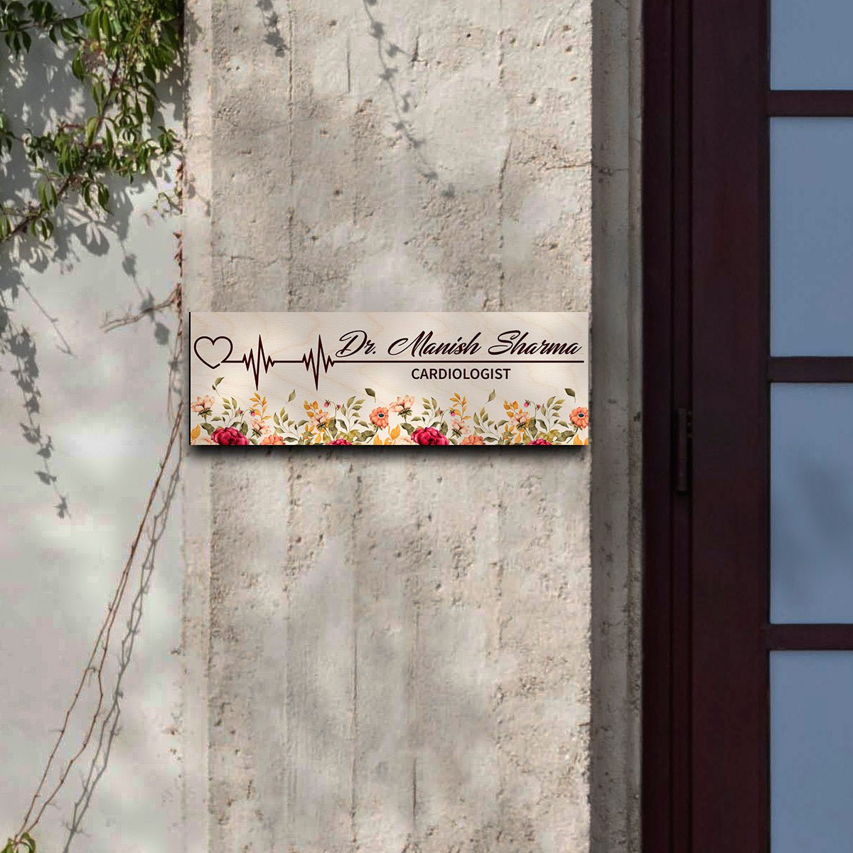 Doctor Name Plate – Heartbeat with Floral Border - Sblossom