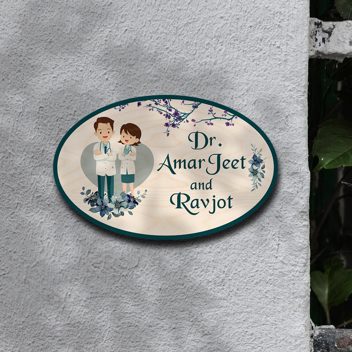 Doctor Wooden Name Plate – Couple Oval for Clinic - Sblossom
