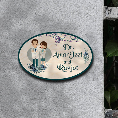 Doctor Wooden Name Plate – Couple Oval for Clinic - Sblossom
