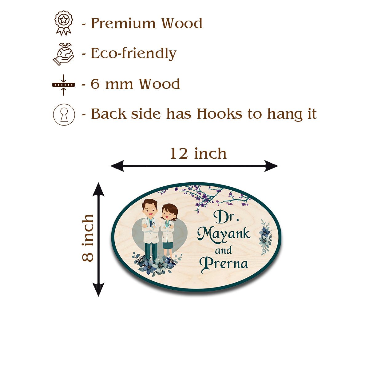 Doctor Wooden Name Plate – Couple Oval for Clinic - Sblossom