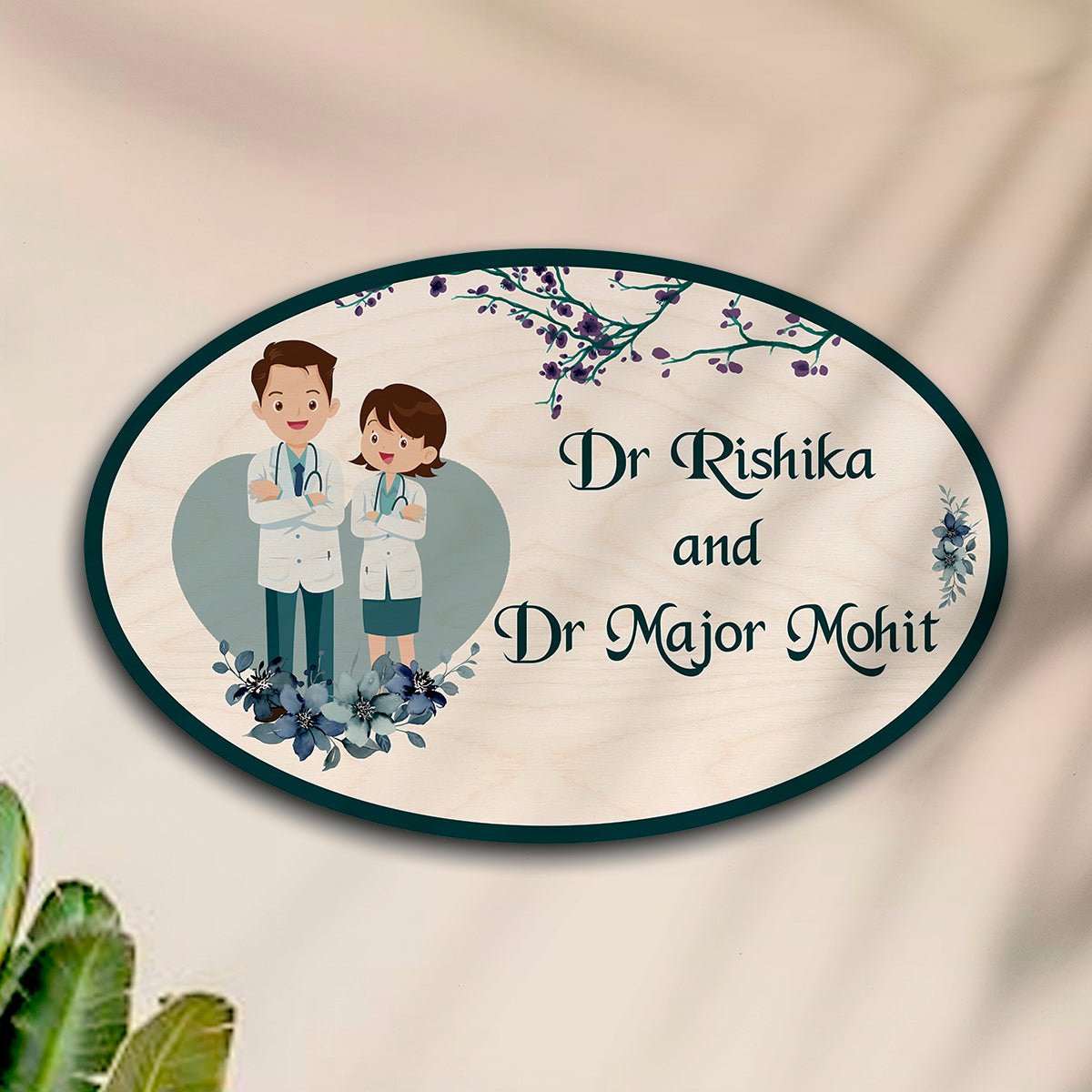 Doctor Wooden Name Plate – Couple Oval for Clinic - Sblossom