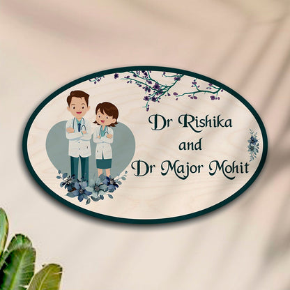 Doctor Wooden Name Plate – Couple Oval for Clinic - Sblossom