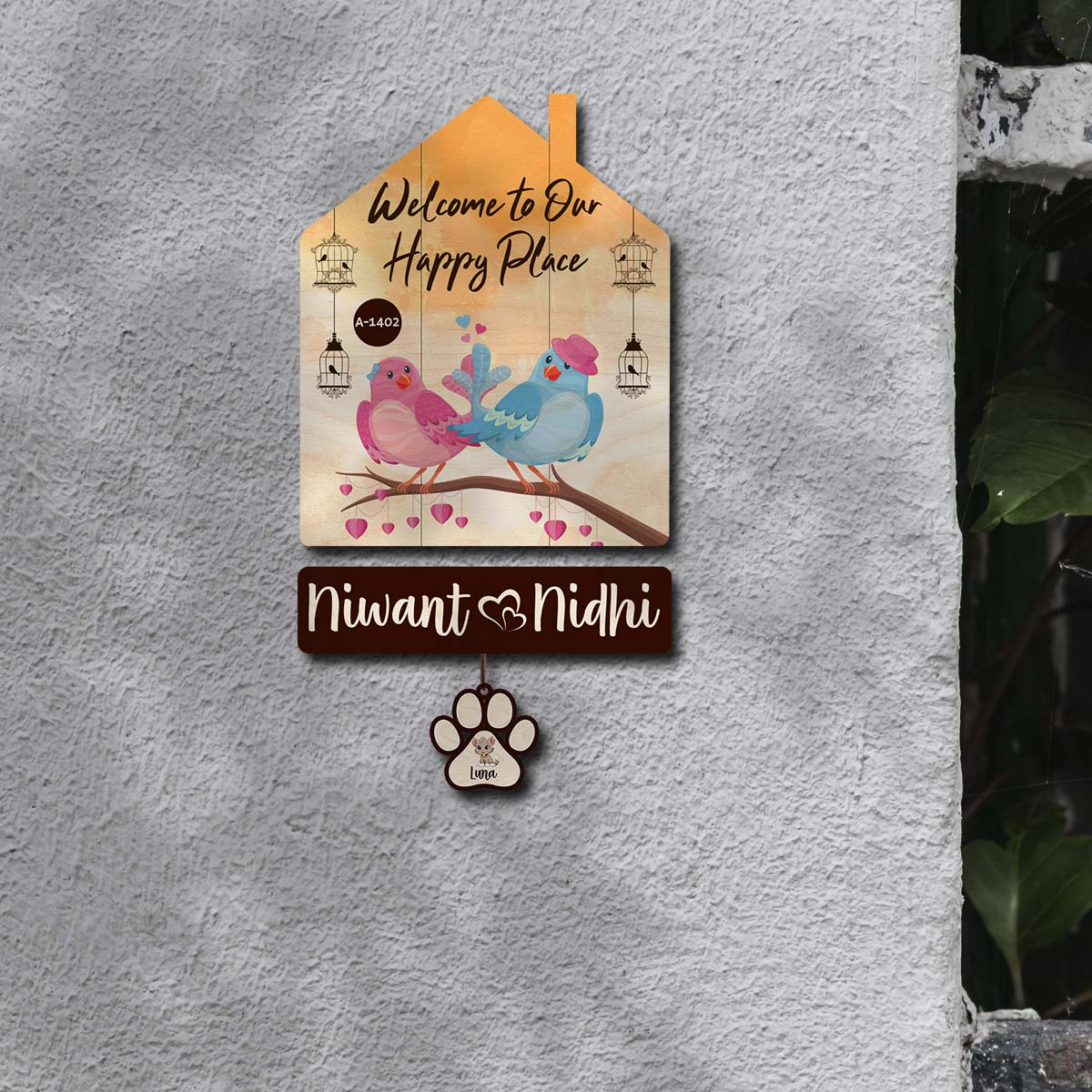 Dog Name Plate Design – Couple Hut with Pet Paw Tag - Sblossom